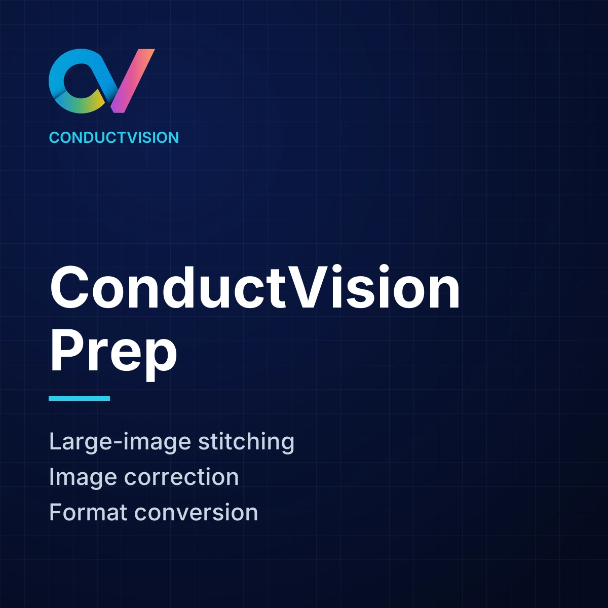 ConductVision Prep: Large-image stitching, Image correction, Format conversion