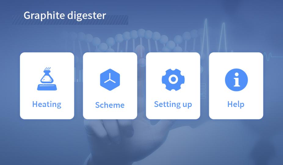 Main interface with Heating, Scheme, Setting up, and Help buttons
