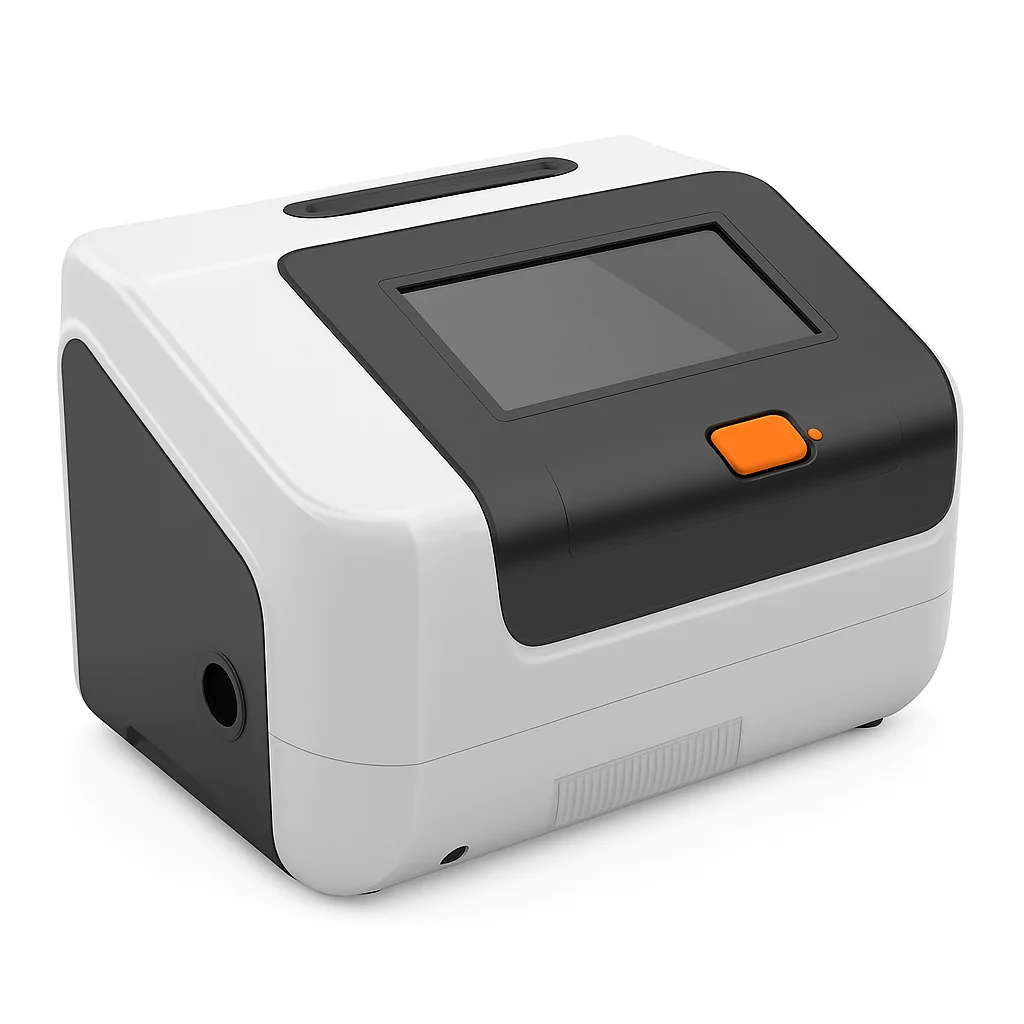 Compact spectrophotometer and colorimeter device with touchscreen interface for precise color and absorbance analysis in laboratory settings.
