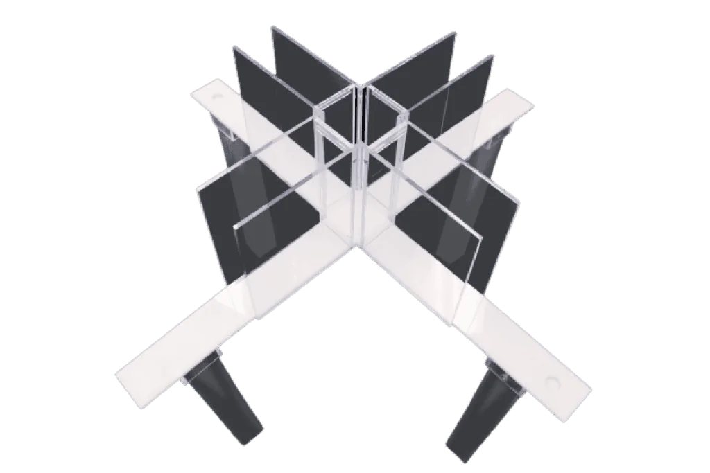 Top view of elevated plus maze used in animal anxiety testing, showing open and closed arms